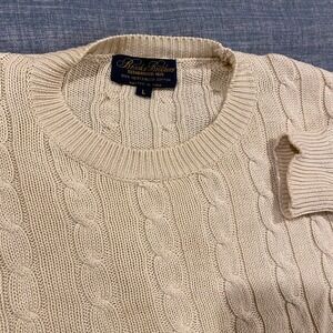 Brooks Brothers Cable Knit Sweater Mens L Cream Cotton Crewneck Pullover